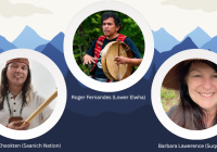 Sacred Breath May 2025 artists Roger Fernandes (Lower Elwha S'Klallam), Paul Chiyokten (Saanich Nation), and Barbara Lawrence (Suquamish)