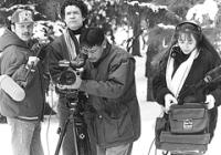 Original directors Dan Hart and Luana Ross during a winter film shoot with Native Voices students