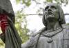 A statue of Christopher Columbus defaced in New York City's Central Park