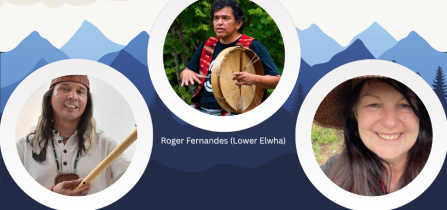 Sacred Breath May 2025 artists Roger Fernandes (Lower Elwha S'Klallam), Paul Chiyokten (Saanich Nation), and Barbara Lawrence (Suquamish)